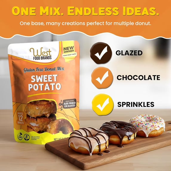 West Food Brands Sweet Potato Donut Mix for Baking, Allergen & Gluten-Free Dessert, 8.8 oz