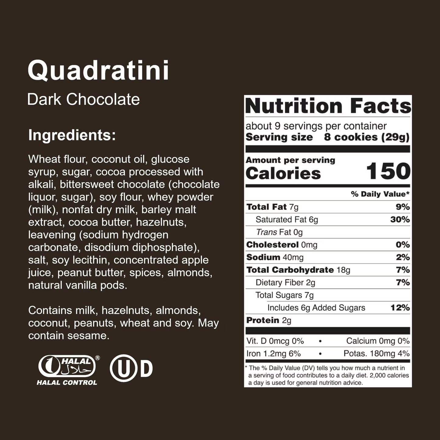 Loacker Quadratini Dark Chocolate, Non-GMO Cream-Filled Bite-Size Wafer Cookies, 8.82 oz, Pack of 6