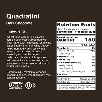 Loacker Quadratini Dark Chocolate, Non-GMO Cream-Filled Bite-Size Wafer Cookies, 8.82 oz, Pack of 6