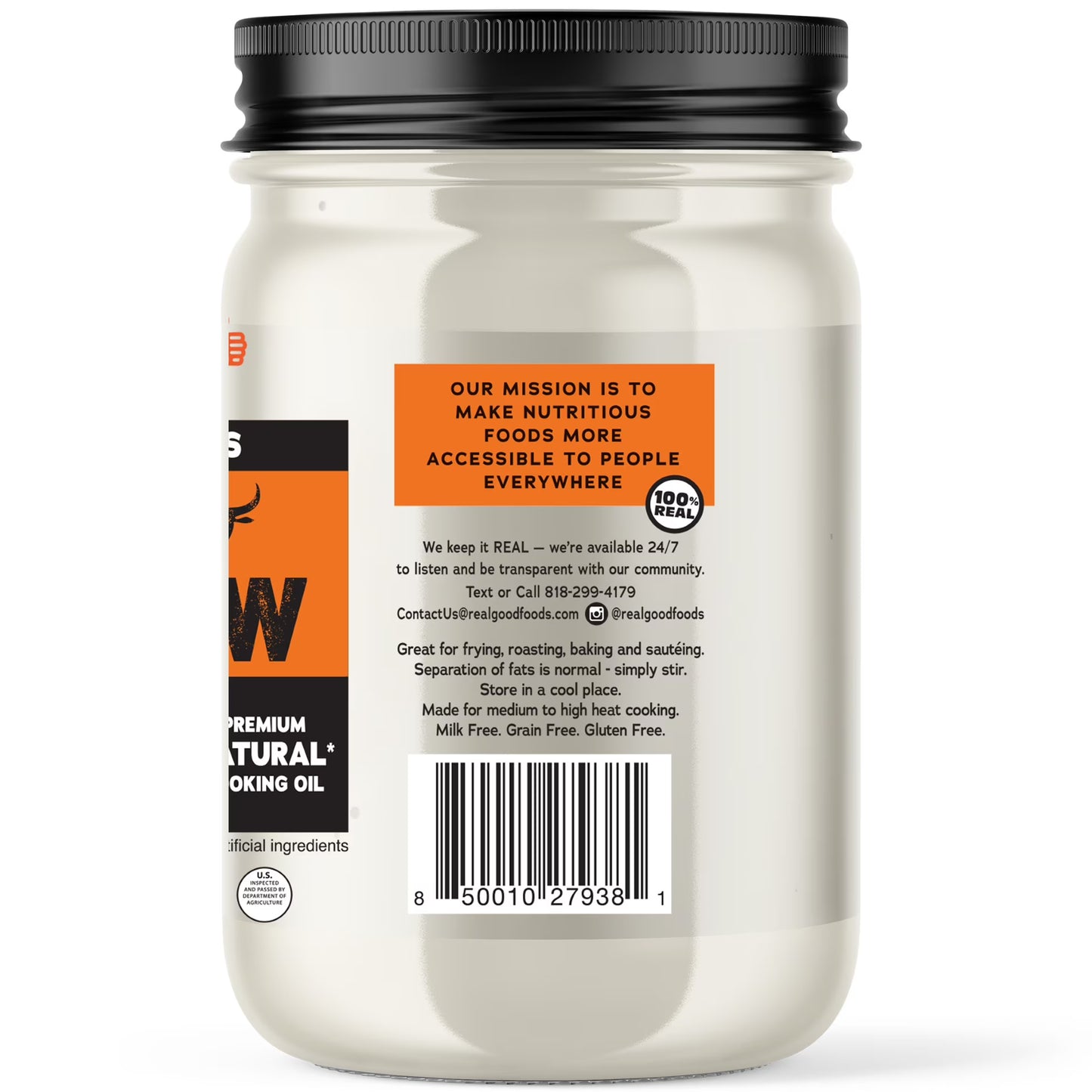 Real Good Foods Co. American Angus Beef Tallow Oil, 14oz Glass Jar