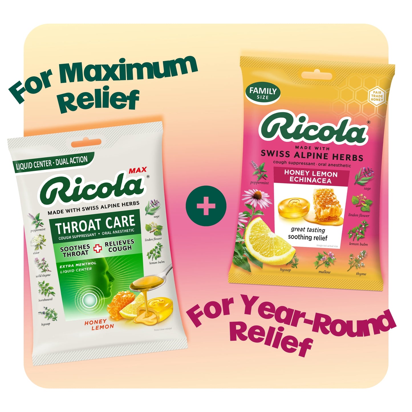 Ricola Honey Lemon with Echinacea Cough Drops for Sore Throat and Cough Relief, 19 Count