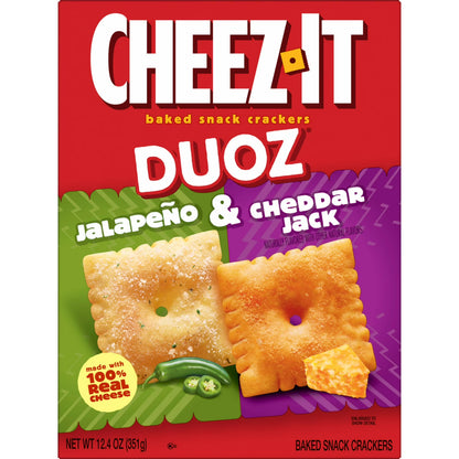 Cheez-It DUOZ Jalapeño and Cheddar Jack Baked Snack Crackers, Lunch Snacks, 12.4 oz