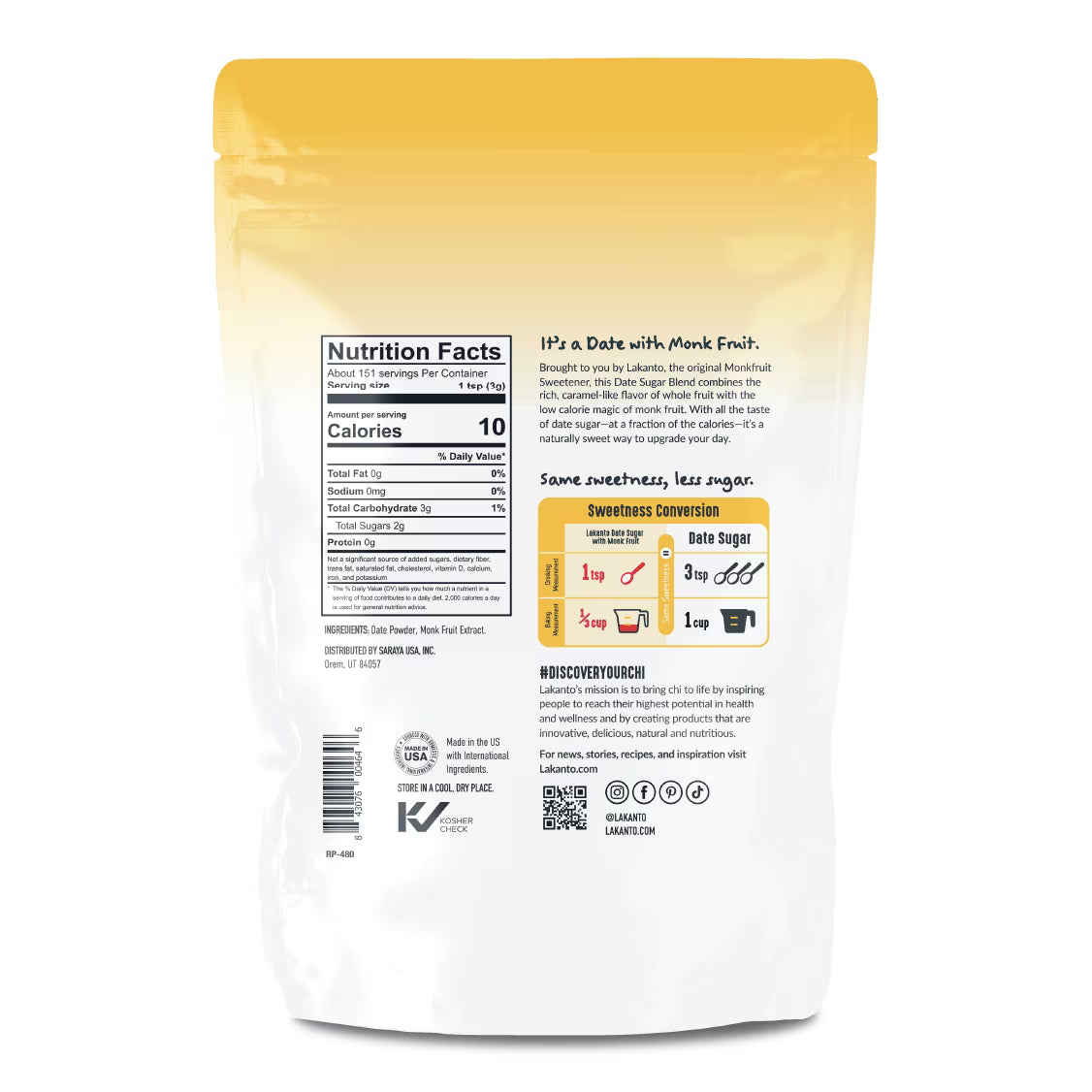 Lakanto Date Sugar with Monk Fruit Sweetener - Reduced Sugar for Coffee, Tea, Desserts, Cooking, Baking, Drinks, Sauces, Oatmeal, Smoothies, Syrup, Protein Shakes, Marinade (1 lb)