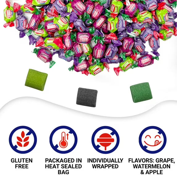 Dubble Bubble Assorted Fruit Flavor Gum - 1 Pound Bulk Bag of 3 Flavor Individually Wrapped Bubble Gum - Grape, Watermelon, Apple - Chewing Bubble Gum Holiday Candy(Approx. 70 Pieces)