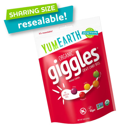YumEarth Organic Giggles, Assorted Flavors Chewy Candy, Gluten Free, 5 oz Bag, Allergy Friendly