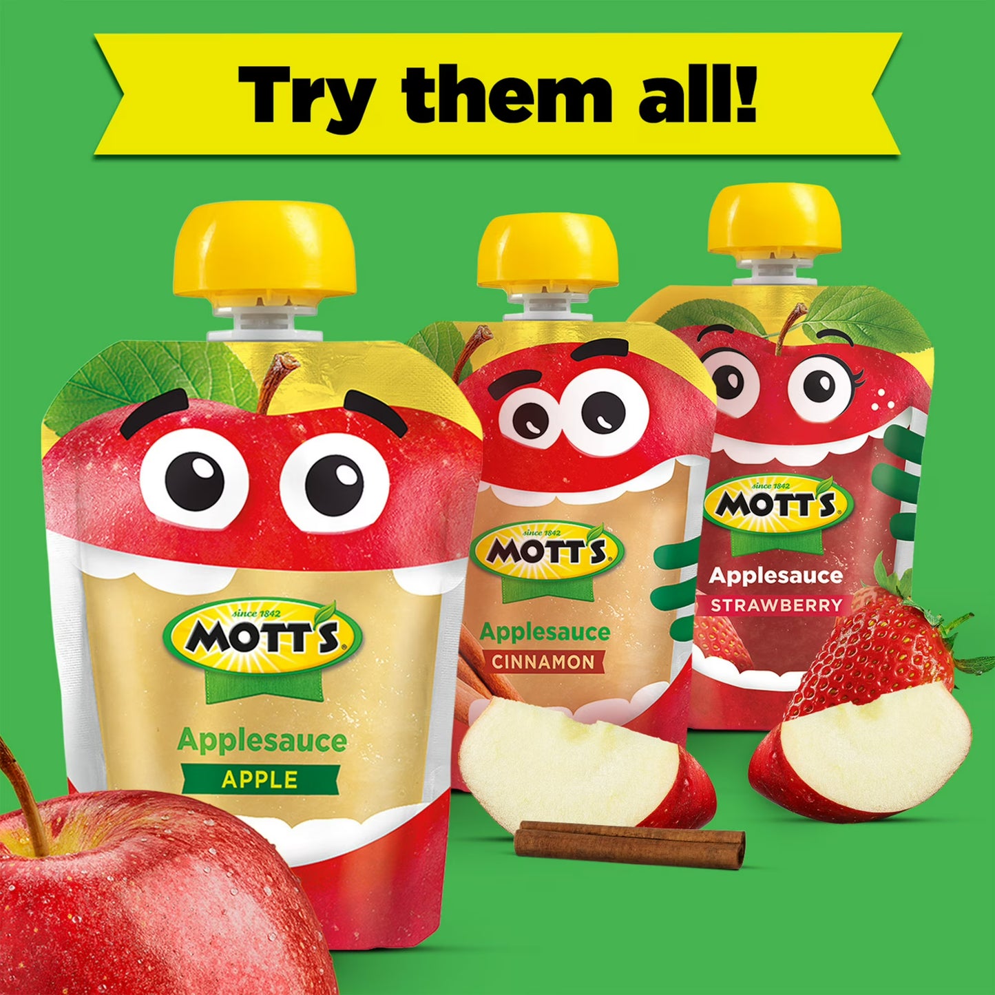Mott's Cinnamon Applesauce, 3.2 oz, 20 Count Clear Pouches
