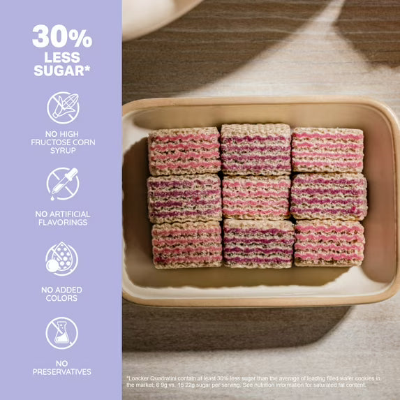 Loacker Quadratini Blueberry-Yogurt, Cream-Filled Bite-Size Wafer Cookies, 7.76 oz, Pack of 6