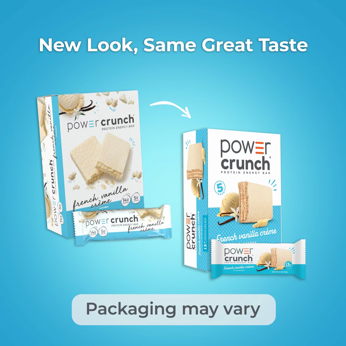 Power Crunch Protein Energy Bars, Vanilla Cream 1.4oz, 5 Count Carton
