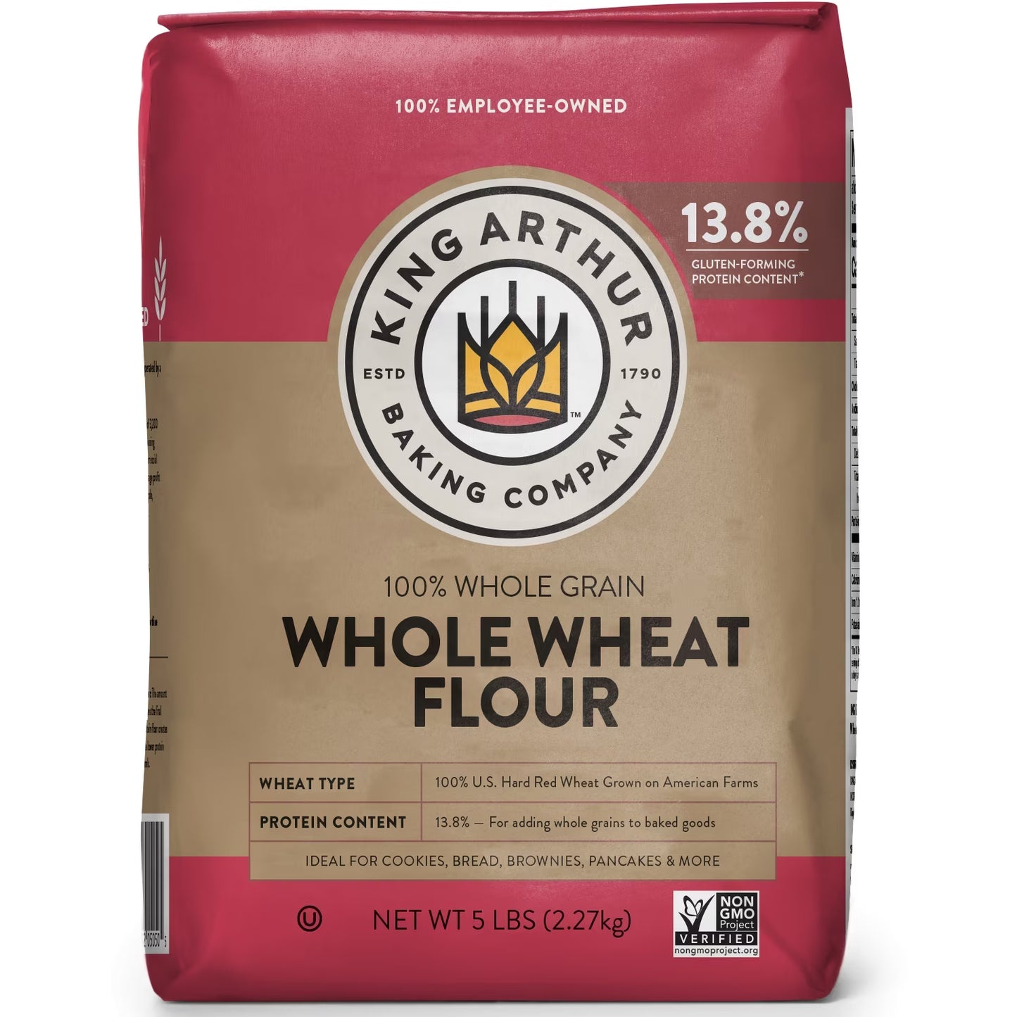 King Arthur Baking Company Non-GMO Project Verified, Certified Kosher 100% Whole Grain Whole Wheat Flour, 5 lb Bag