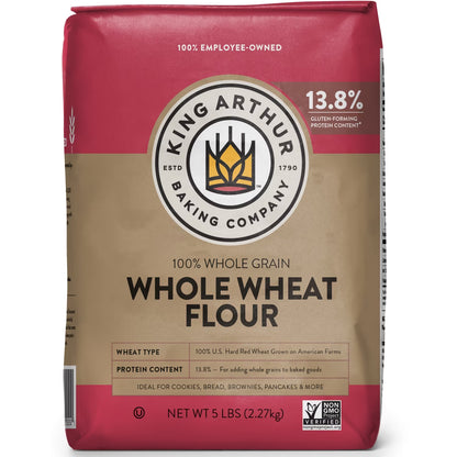 King Arthur Baking Company Non-GMO Project Verified, Certified Kosher 100% Whole Grain Whole Wheat Flour, 5 lb Bag
