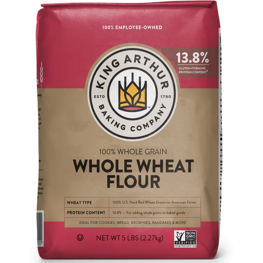 King Arthur Baking Company Non-GMO Project Verified, Certified Kosher 100% Whole Grain Whole Wheat Flour, 5 lb Bag