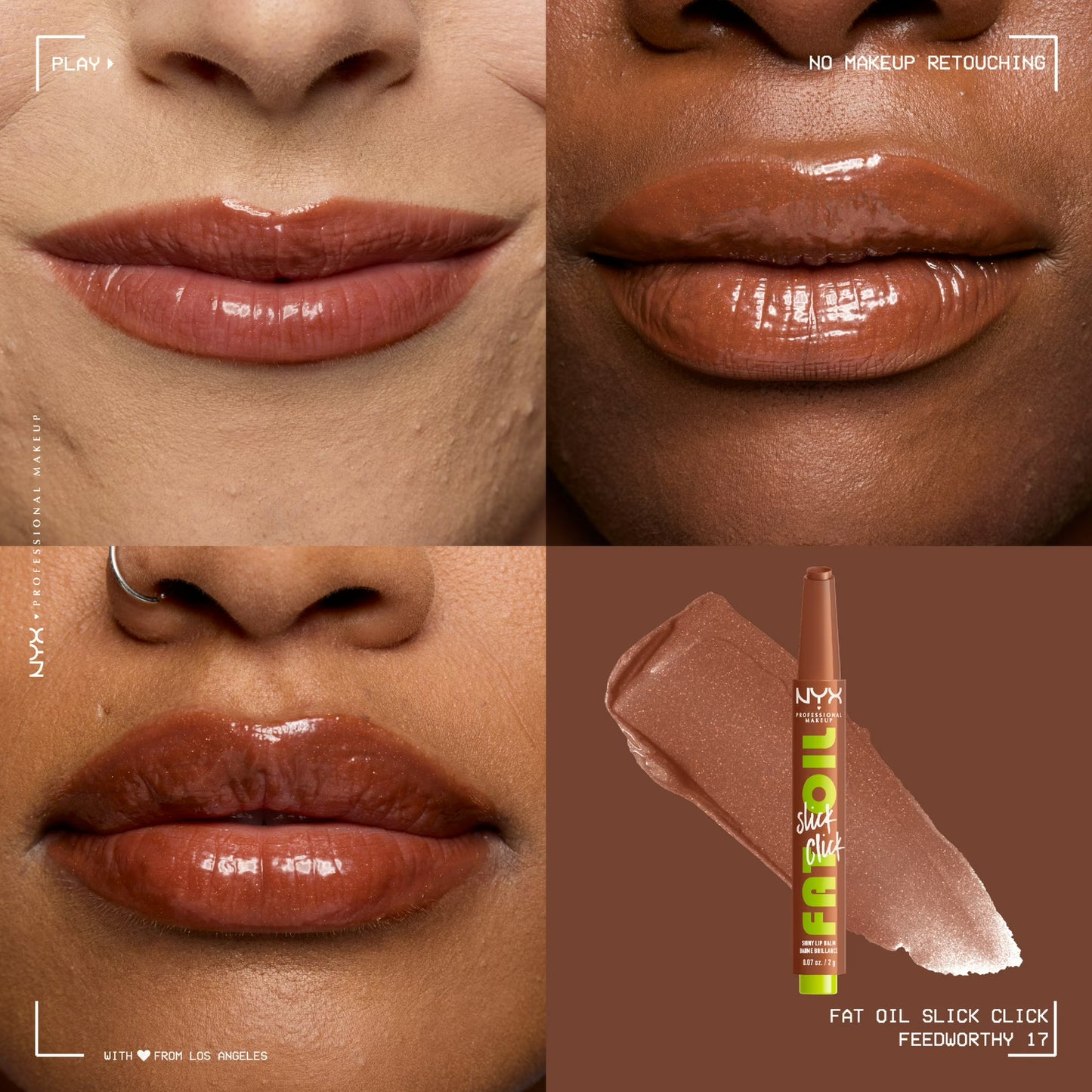 NYX Professional Makeup Fat Oil Slick Click Hydrating Tinted Lip Gloss with Lightweight Hydration, Feedworthy, 0.07 oz
