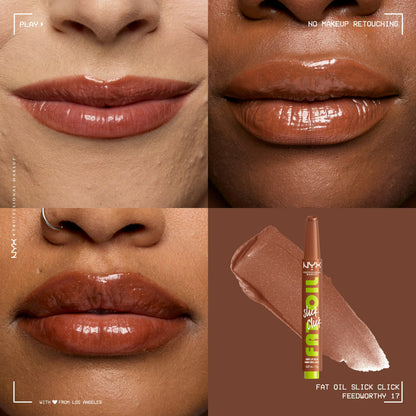 NYX Professional Makeup Fat Oil Slick Click Hydrating Tinted Lip Gloss with Lightweight Hydration, Feedworthy, 0.07 oz
