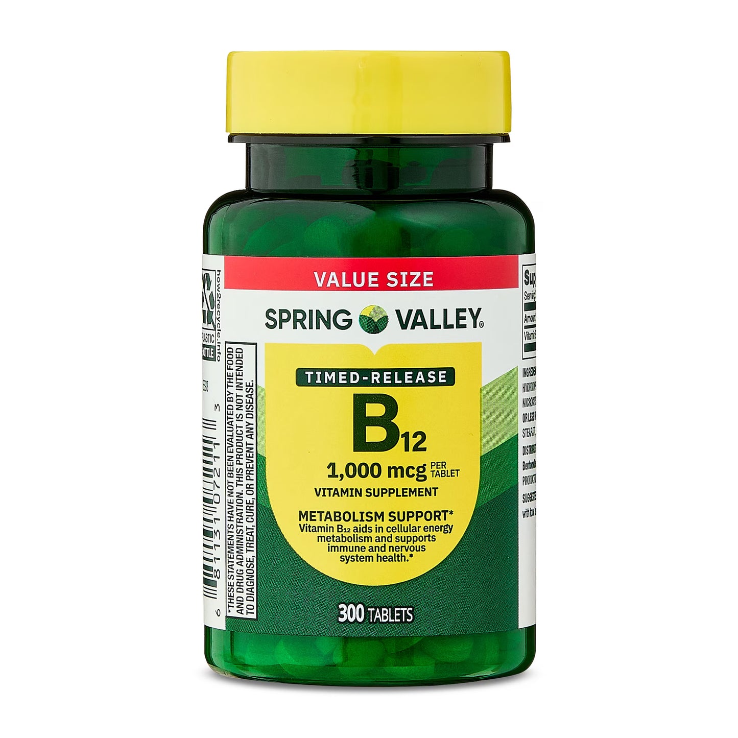 (3 pack) Spring Valley Vitamin B12 Supplement Timed-Release Tablets , 1000 mcg, 300 Count
