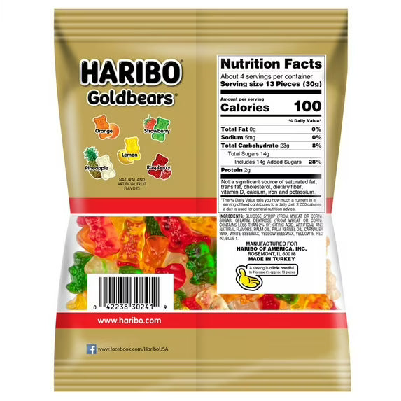 HARIBO Goldbears Gummy Bears Original Assorted Fruit Flavor Candy Gummies, 4 oz Bag