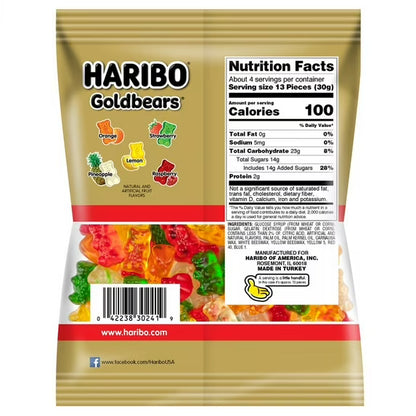 HARIBO Goldbears Gummy Bears Original Assorted Fruit Flavor Candy Gummies, 4 oz Bag