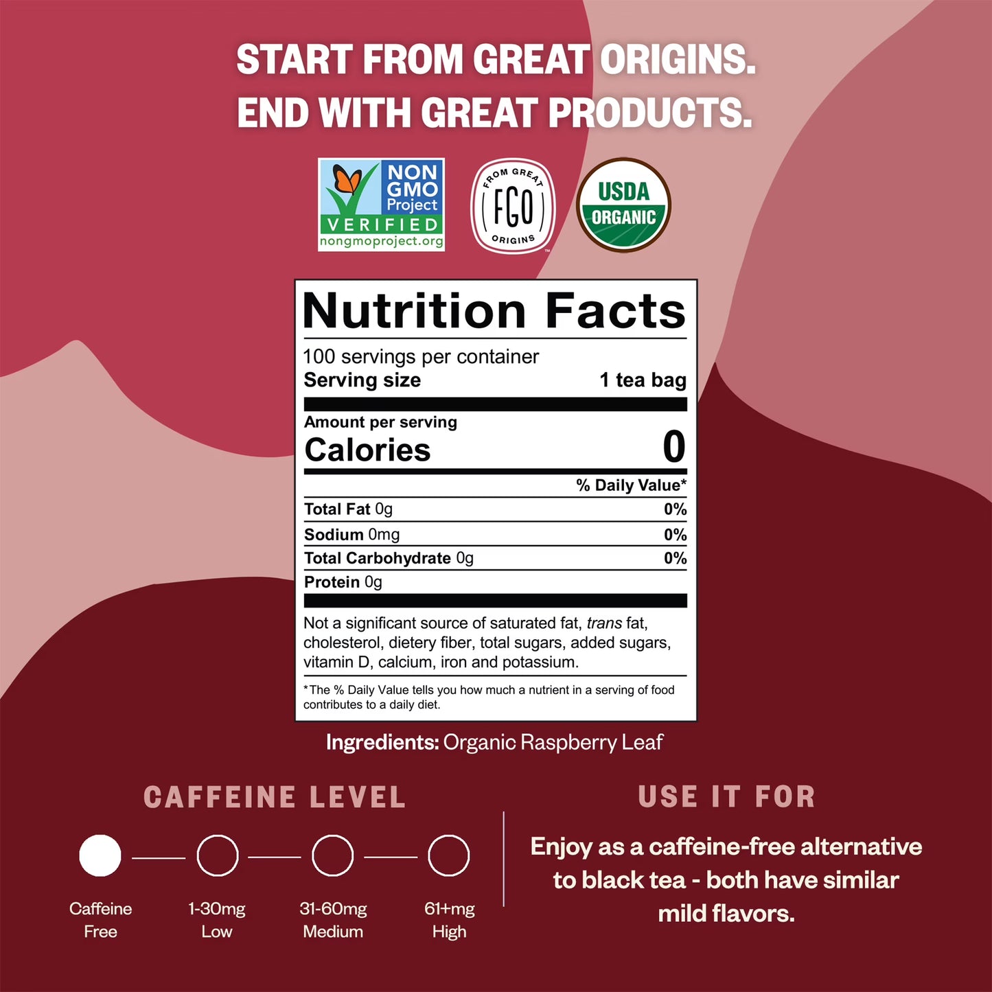 FGO Raspberry Leaf Tea, Organic, Eco-Conscious Tea Bags (100 Count)