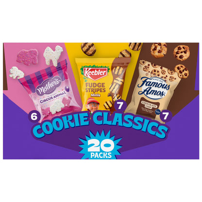 Assorted Cookie Classics Variety Pack - Mother’s Circus, Keebler Fudge Stripes & Famous Amos, 20 Pouch Box, 20 oz