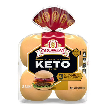 Oroweat Superior Keto Plain Hamburger Buns, 8 count, Hamburger Buns, 12 oz Bag
