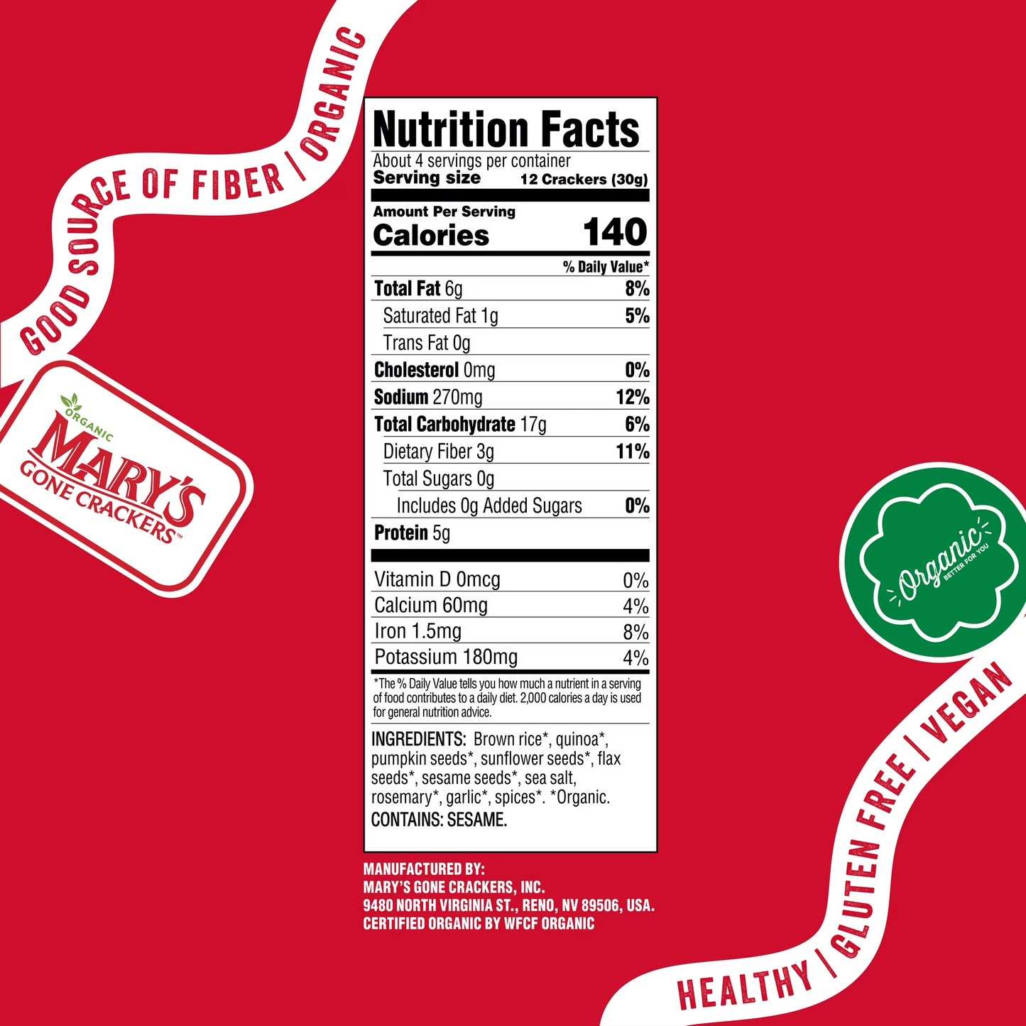 Mary’s Gone Crackers Super Seed Organic, Gluten Free Rosemary Crackers, 4 oz