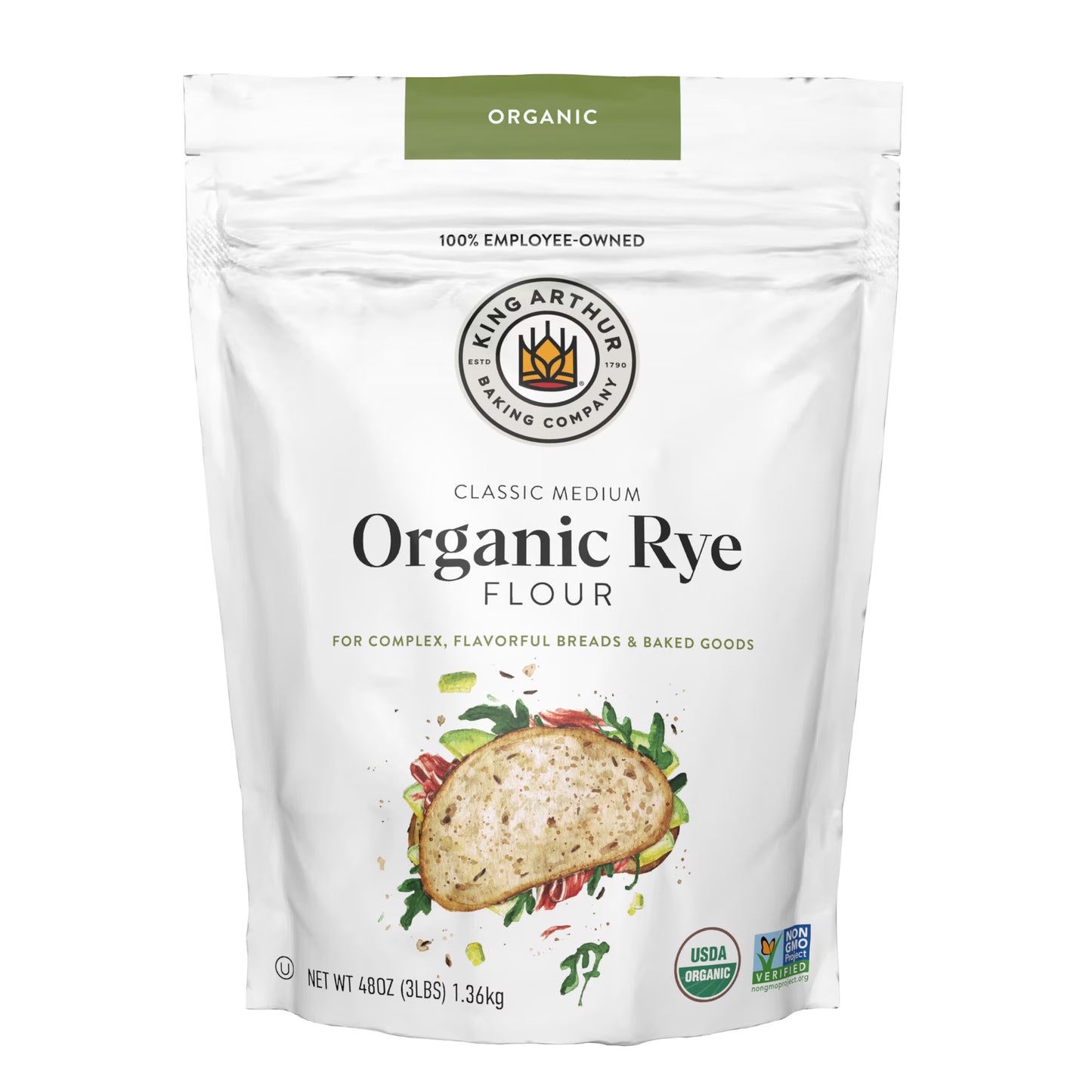 King Arthur Baking Company USDA Organic, Non-GMO Project Verified Classic Medium Rye Flour, 3 lb Bag