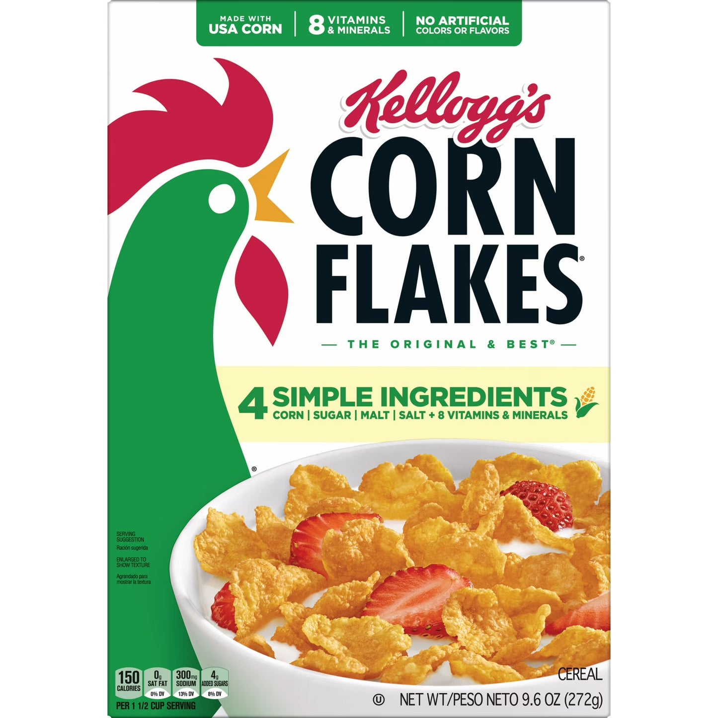Kellogg's Corn Flakes Original Breakfast Cereal Box, 9.6 oz