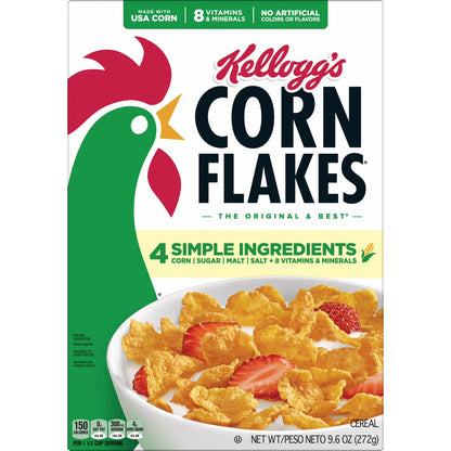 Kellogg's Corn Flakes Original Breakfast Cereal Box, 9.6 oz