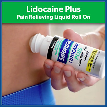Salonpas Lidocaine Plus Pain Relieving No-Mess Roll On Liquid, 3 fluid oz