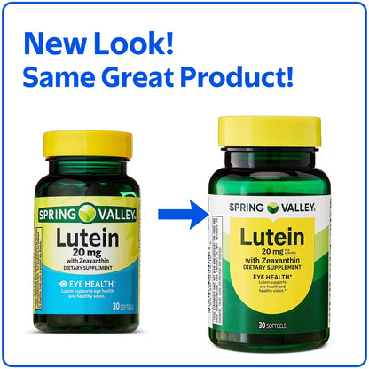 (3 pack) Spring Valley Lutein and Zeaxanthin Eye Health Softgels, 20mg, 30 Count