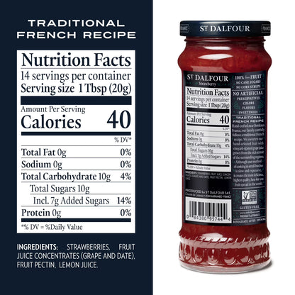 St. Dalfour Strawberry Fruit Spread, 100% from Fruit, Vegan & Gluten Free, 10 oz Jar
