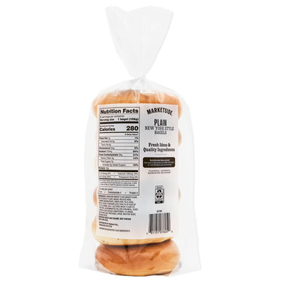Marketside Fresh Soft Plain Bagels, Wheat and Barley Flour, Shelf-Stable, 22.8 oz, 6 Count