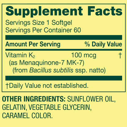 (3 pack) Spring Valley Vitamin K2 100mcg Soft Gel Capsules for Bone Health, 60 Count