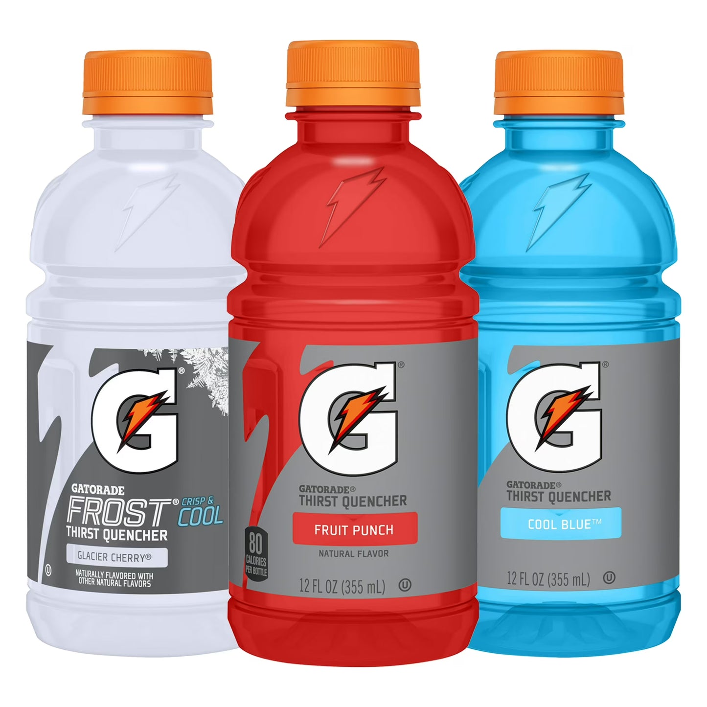 Gatorade Sports Drink, Fruit Punch/Glacier Cherry/Cool Blue Variety Pack, 12 fl oz, 18 Count Bottles