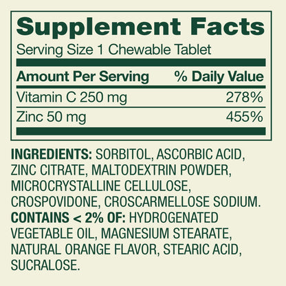 Spring Valley Fast Dissolve Zinc with Vitamin C, Chewable Tablets, Orange, 150 Count