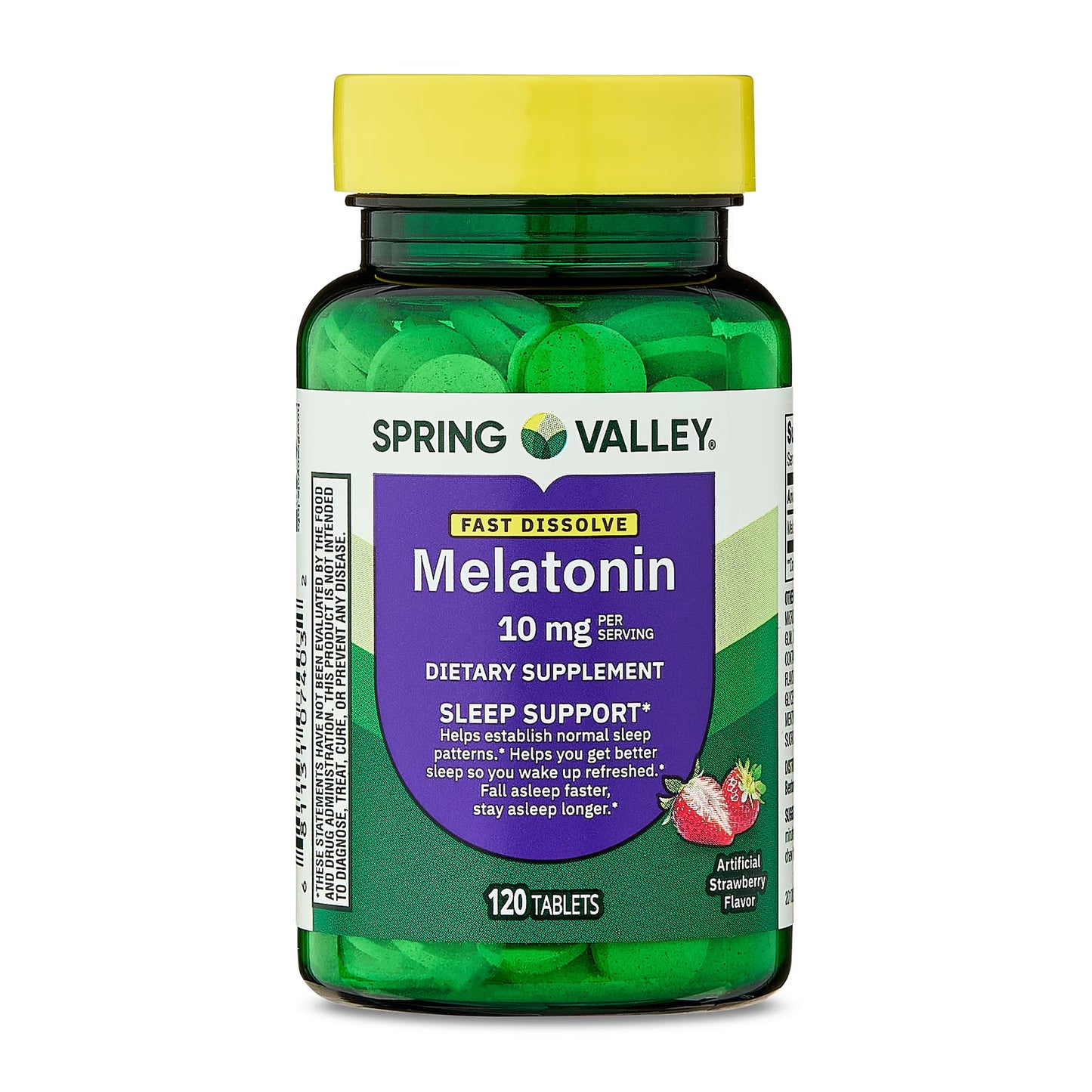 (3 pack) Spring Valley Fast-Dissolve Melatonin Sleep Support Dietary Supplement Tablets, Strawberry, 10 mg, 120 Count
