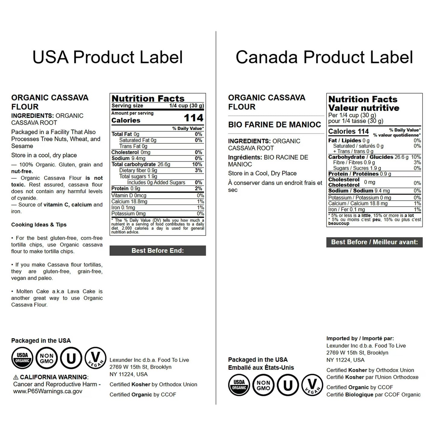 Organic Cassava Flour, 0.5 Pounds — Non-GMO, Vegan, Kosher — by Food to Live