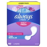 Always Daily Fresh Thin Liners, Regular, Unscented, 162 Count