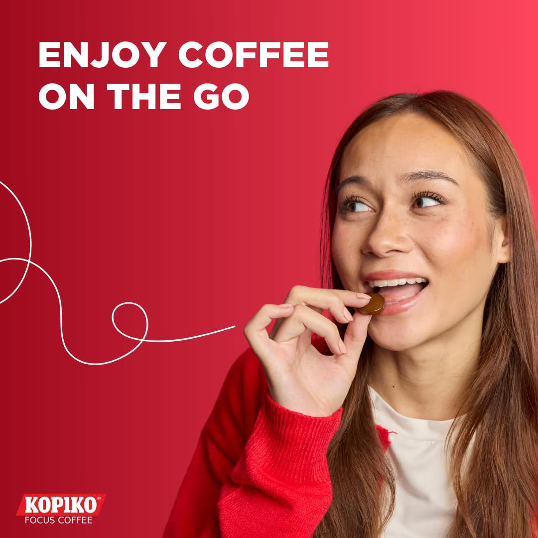 Kopiko Focus Coffee Candy – Sugar-Free, Caffeinated Hard Candy for Energy & Mental Focus – 12 Candy Pack