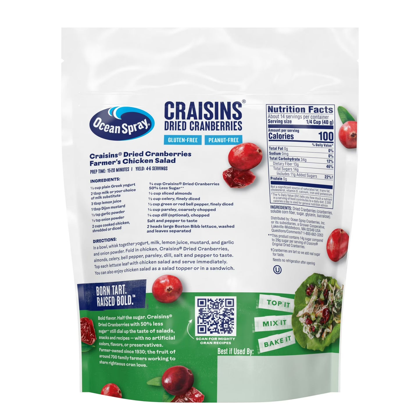 Ocean Spray Craisins, 50% Less Sugar Dried Cranberries, Dried Fruit, 20 oz Pouch
