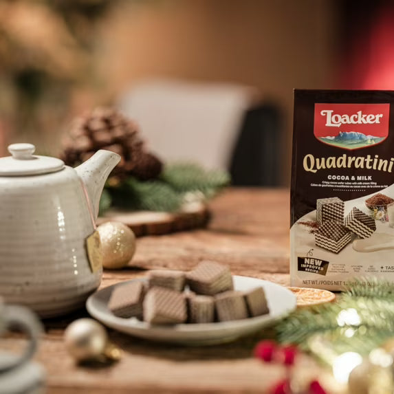 Loacker Quadratini Cocoa and Milk, Cream-Filled Bite-Size Wafer Cookies, 8.82 oz, Pack of 6