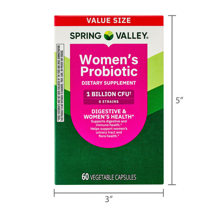 Spring Valley Women's Probiotic Dietary Supplement Vegetarian Capsules for Digestive Health, Cranberry, 60 Count Value Size