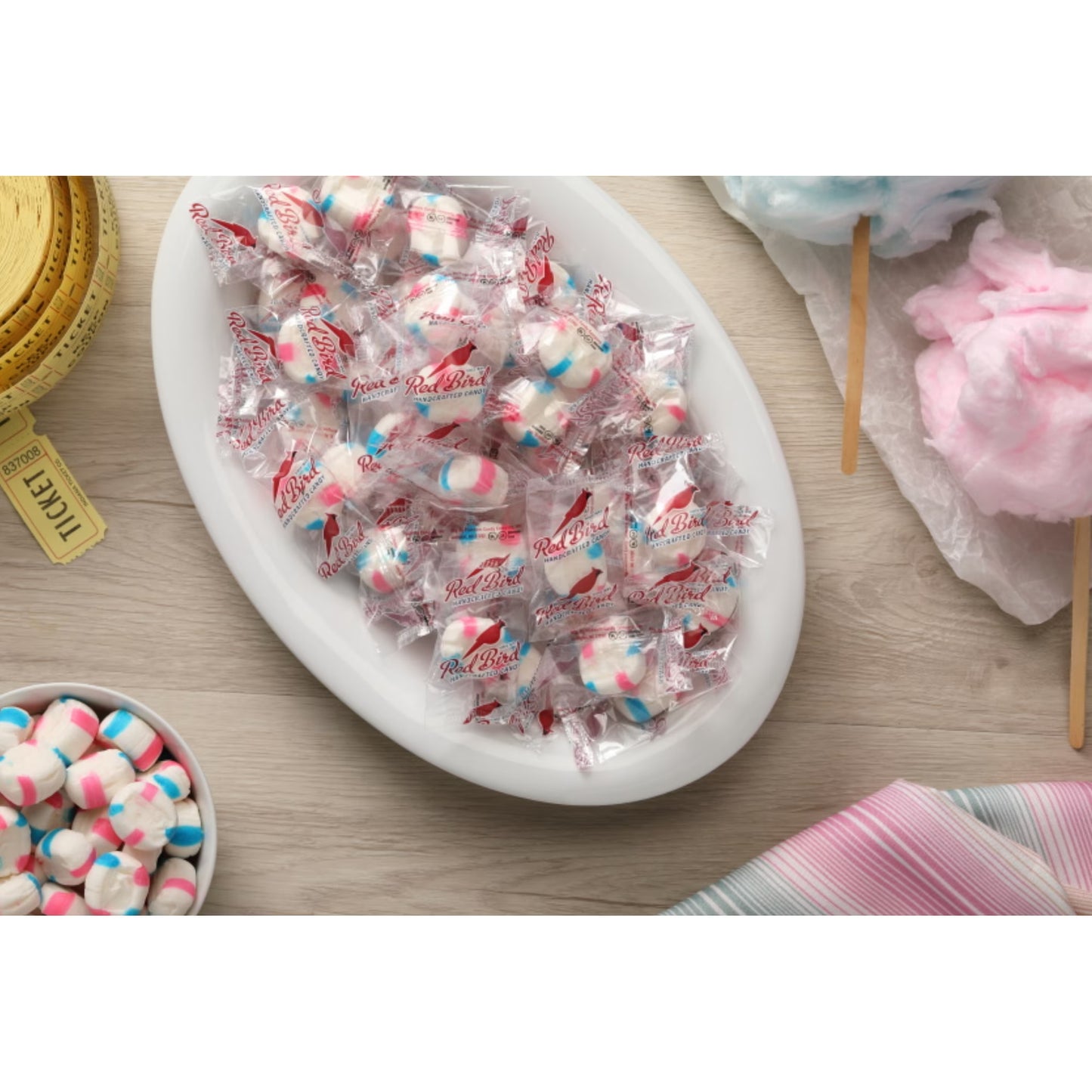 Red Bird Individually Wrapped Cotton Candy Puffs, Gluten Free, Kosher, Non-GMO, 52 oz Tub