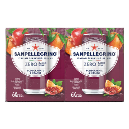SanPellegrino Soda Italiana Sparkling Orange and Pomegranate, Low Calorie Zero Added Sugar, 24 Pack Cans