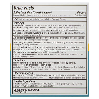 Equate Loperamide HCl Anti-Diarrheal Liquid Softgels, 2 mg, 24 Count