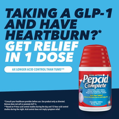 Pepcid Complete Acid Reducer + Antacid Chews, Berry Flavored, 50 Count