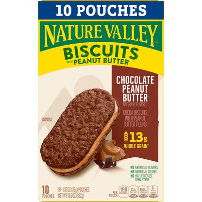 Nature Valley Biscuit Sandwiches, Chocolate Peanut Butter, Snack Bars, 10 Bars, 13.5 oz