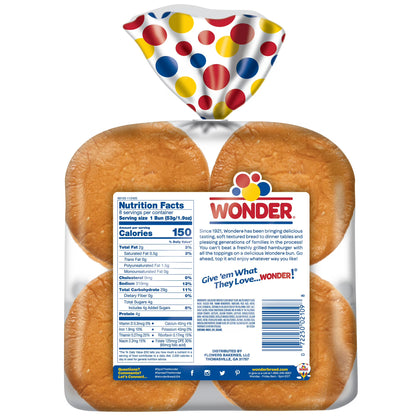 Wonder Bread Classic Extra Soft White Bread Hamburger Buns, 15 oz, 8 Ct, Shelf-Stable