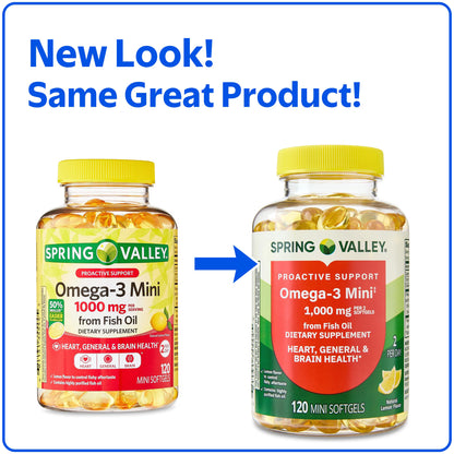 Spring Valley Proactive Support Omega-3 Mini from Fish Oil Dietary Supplement, 1000 mg, 120 Count