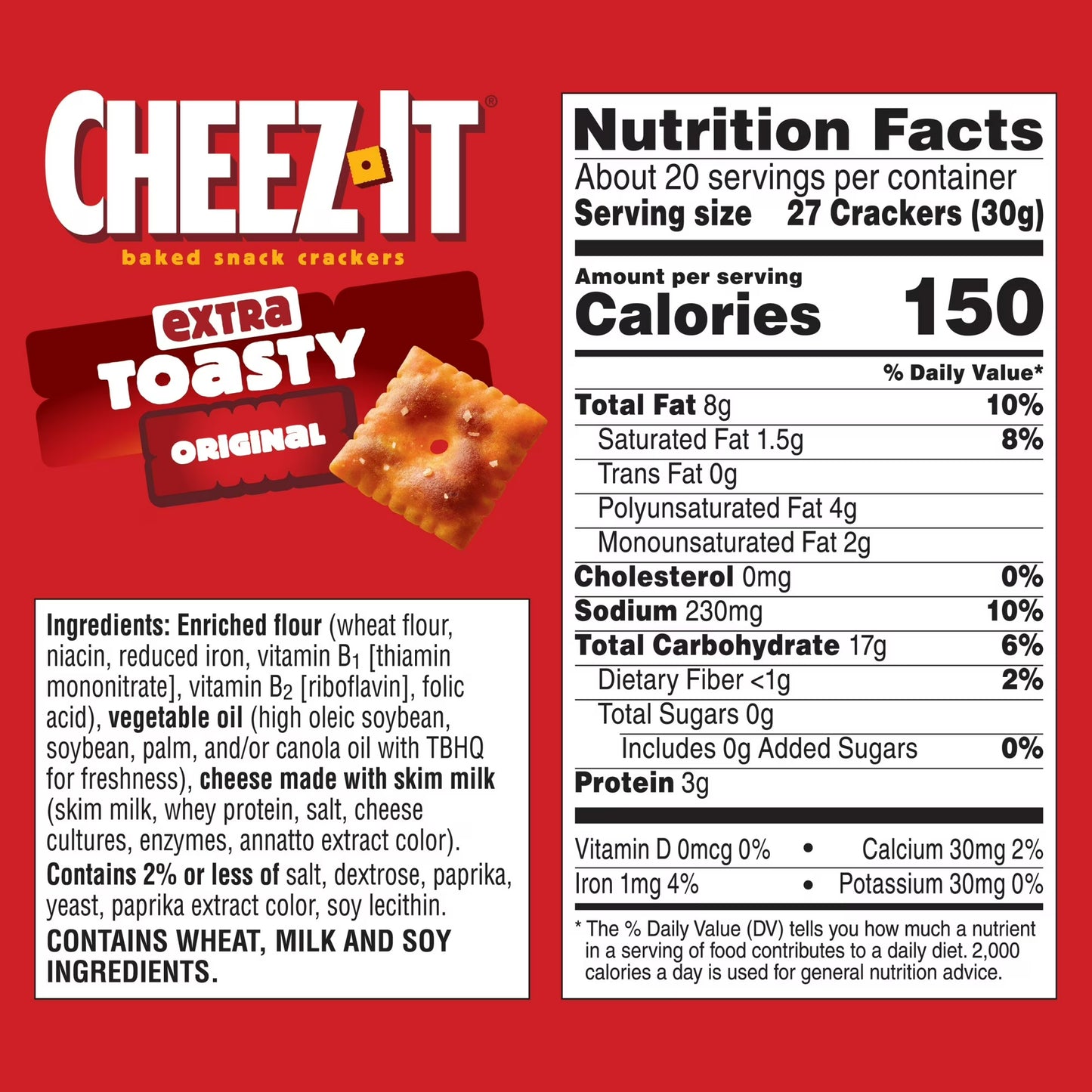Cheez-It Extra Toasty Cheese Crackers, Baked Snack Crackers, 21 oz