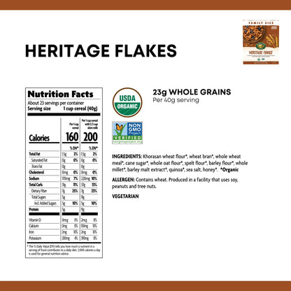 Nature's Path Organic Breakfast Cereal, Heritage Flakes, 33.5oz Box